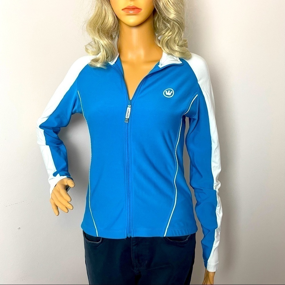 Canari Biking light weight Jacket Zip Up Back Zip pocket Blue White S